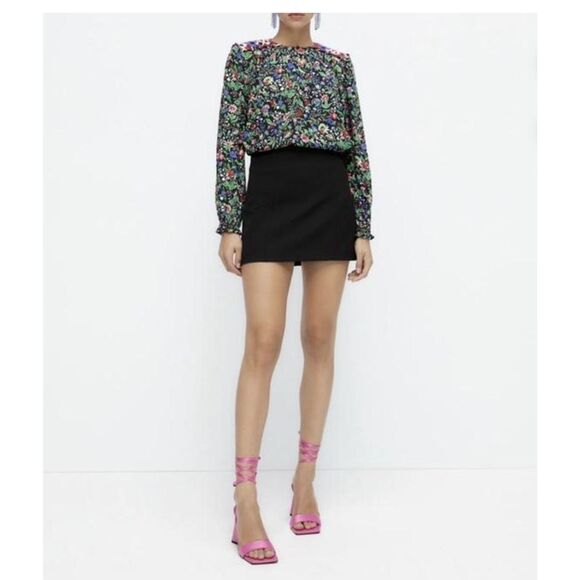 ZARA SZ M Patchwork Floral Flowy :Light Long Sleeve Blouse TOP Boho Coquette - Picture 4 of 13